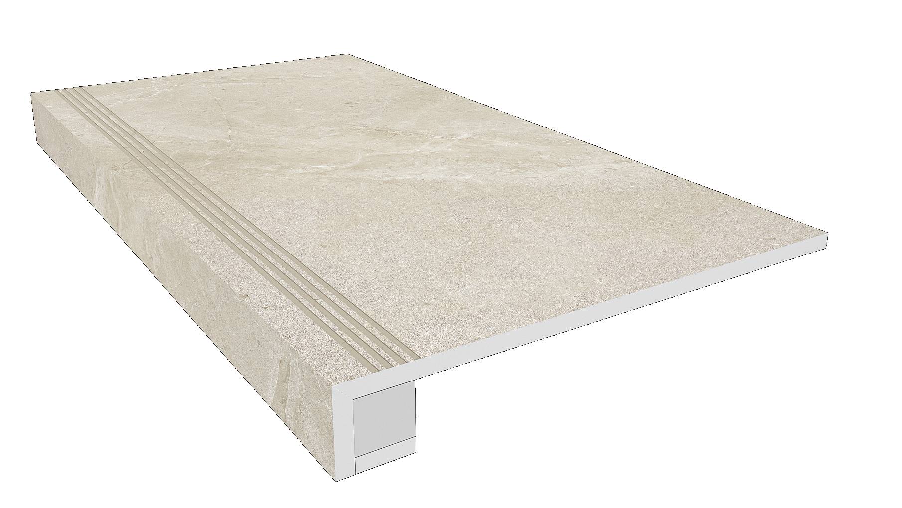 KA02 Kailas Light Beige: ступень 330x1200 (прямоуг. бортик) с насечками+подступенок 145x1200 неполир. бежевый